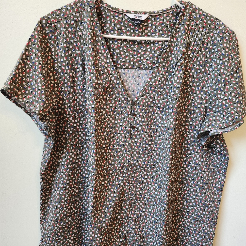 Tommy Hilfiger Plus Size Top Print Olive Green Short Sleeve XXL